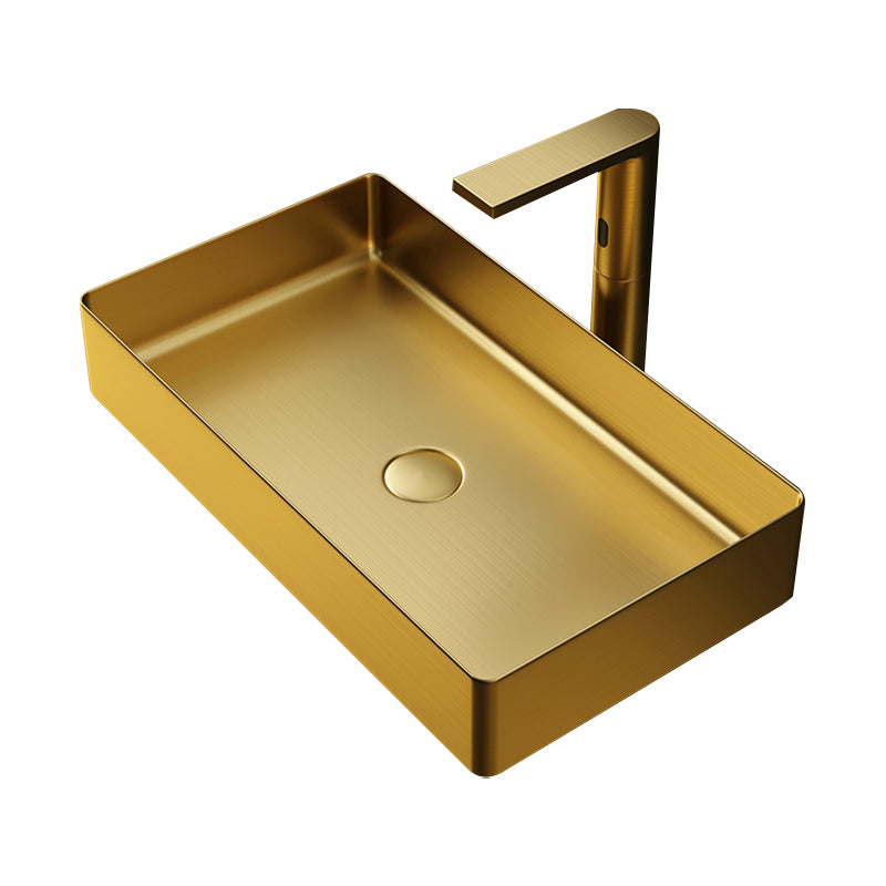 Contemporary Bathroom Sink Pop-Up Drain Metal Solid Color Rectangular Vessel Sink Clearhalo 'Bathroom Remodel & Bathroom Fixtures' 'Bathroom Sinks & Faucet Components' 'Bathroom Sinks' 'bathroom_sink' 'Home Improvement' 'home_improvement' 'home_improvement_bathroom_sink' 6333616