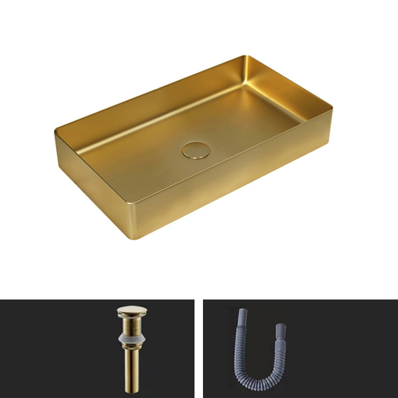 Contemporary Bathroom Sink Pop-Up Drain Metal Solid Color Rectangular Vessel Sink Gold Sink Clearhalo 'Bathroom Remodel & Bathroom Fixtures' 'Bathroom Sinks & Faucet Components' 'Bathroom Sinks' 'bathroom_sink' 'Home Improvement' 'home_improvement' 'home_improvement_bathroom_sink' 6333620