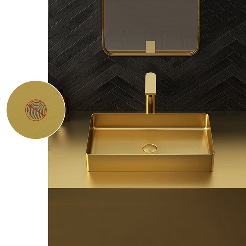 Contemporary Bathroom Sink Pop-Up Drain Metal Solid Color Rectangular Vessel Sink Clearhalo 'Bathroom Remodel & Bathroom Fixtures' 'Bathroom Sinks & Faucet Components' 'Bathroom Sinks' 'bathroom_sink' 'Home Improvement' 'home_improvement' 'home_improvement_bathroom_sink' 6333624