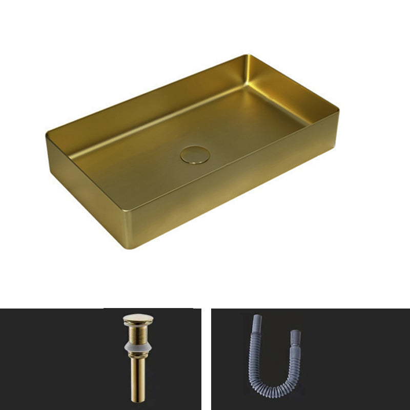 Contemporary Bathroom Sink Pop-Up Drain Metal Solid Color Rectangular Vessel Sink Bronze Sink Clearhalo 'Bathroom Remodel & Bathroom Fixtures' 'Bathroom Sinks & Faucet Components' 'Bathroom Sinks' 'bathroom_sink' 'Home Improvement' 'home_improvement' 'home_improvement_bathroom_sink' 6333625