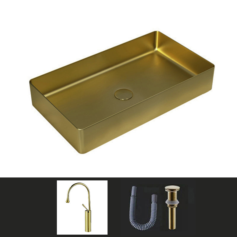 Contemporary Bathroom Sink Pop-Up Drain Metal Solid Color Rectangular Vessel Sink Bronze Sink with Faucet Clearhalo 'Bathroom Remodel & Bathroom Fixtures' 'Bathroom Sinks & Faucet Components' 'Bathroom Sinks' 'bathroom_sink' 'Home Improvement' 'home_improvement' 'home_improvement_bathroom_sink' 6333629