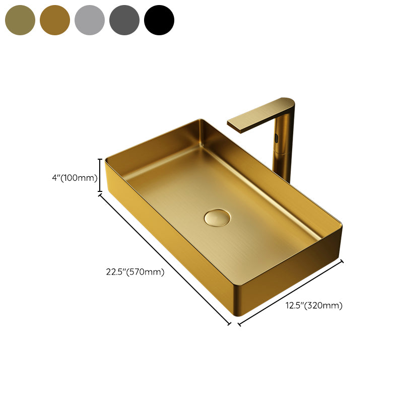 Contemporary Bathroom Sink Pop-Up Drain Metal Solid Color Rectangular Vessel Sink Clearhalo 'Bathroom Remodel & Bathroom Fixtures' 'Bathroom Sinks & Faucet Components' 'Bathroom Sinks' 'bathroom_sink' 'Home Improvement' 'home_improvement' 'home_improvement_bathroom_sink' 6333633