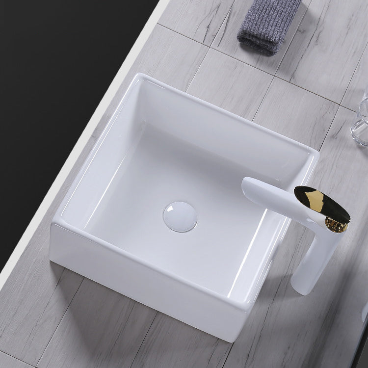 Modern Bathroom Sink Porcelain Rectangular Pop-Up Drain and Drain Assembly Basin Sink Clearhalo 'Bathroom Remodel & Bathroom Fixtures' 'Bathroom Sinks & Faucet Components' 'Bathroom Sinks' 'bathroom_sink' 'Home Improvement' 'home_improvement' 'home_improvement_bathroom_sink' 6333636