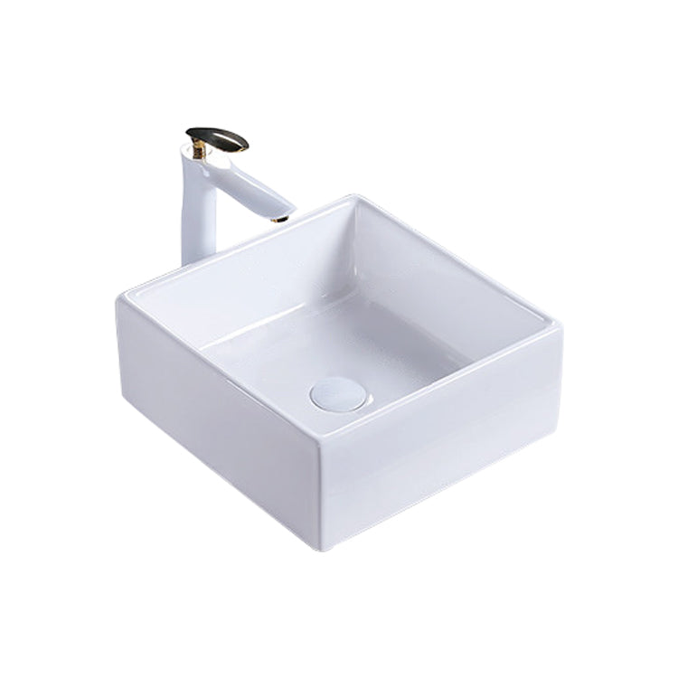 Modern Bathroom Sink Porcelain Rectangular Pop-Up Drain and Drain Assembly Basin Sink 15"L x 14.4"W x 6.1"H Clearhalo 'Bathroom Remodel & Bathroom Fixtures' 'Bathroom Sinks & Faucet Components' 'Bathroom Sinks' 'bathroom_sink' 'Home Improvement' 'home_improvement' 'home_improvement_bathroom_sink' 6333637