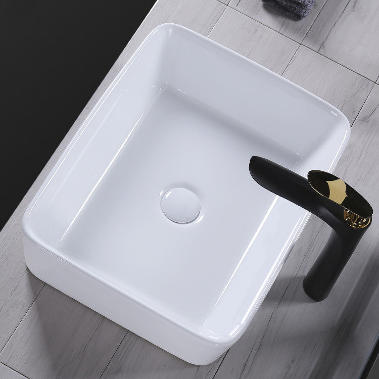 Modern Bathroom Sink Porcelain Rectangular Pop-Up Drain and Drain Assembly Basin Sink Clearhalo 'Bathroom Remodel & Bathroom Fixtures' 'Bathroom Sinks & Faucet Components' 'Bathroom Sinks' 'bathroom_sink' 'Home Improvement' 'home_improvement' 'home_improvement_bathroom_sink' 6333640