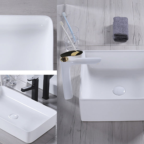 Modern Bathroom Sink Porcelain Rectangular Pop-Up Drain and Drain Assembly Basin Sink Clearhalo 'Bathroom Remodel & Bathroom Fixtures' 'Bathroom Sinks & Faucet Components' 'Bathroom Sinks' 'bathroom_sink' 'Home Improvement' 'home_improvement' 'home_improvement_bathroom_sink' 6333644