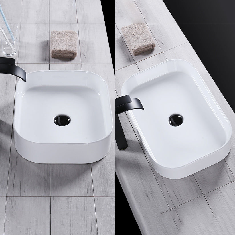 Modern Bathroom Sink Porcelain Rectangular Pop-Up Drain and Drain Assembly Basin Sink Clearhalo 'Bathroom Remodel & Bathroom Fixtures' 'Bathroom Sinks & Faucet Components' 'Bathroom Sinks' 'bathroom_sink' 'Home Improvement' 'home_improvement' 'home_improvement_bathroom_sink' 6333647