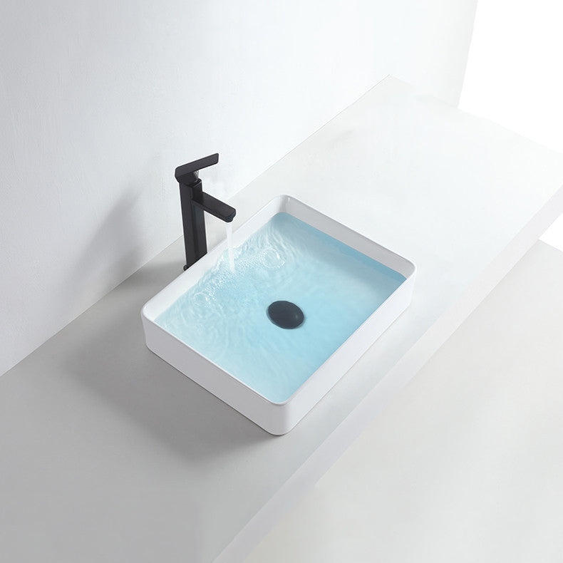 Modern Bathroom Sink Porcelain Rectangular Pop-Up Drain and Drain Assembly Basin Sink Clearhalo 'Bathroom Remodel & Bathroom Fixtures' 'Bathroom Sinks & Faucet Components' 'Bathroom Sinks' 'bathroom_sink' 'Home Improvement' 'home_improvement' 'home_improvement_bathroom_sink' 6333655