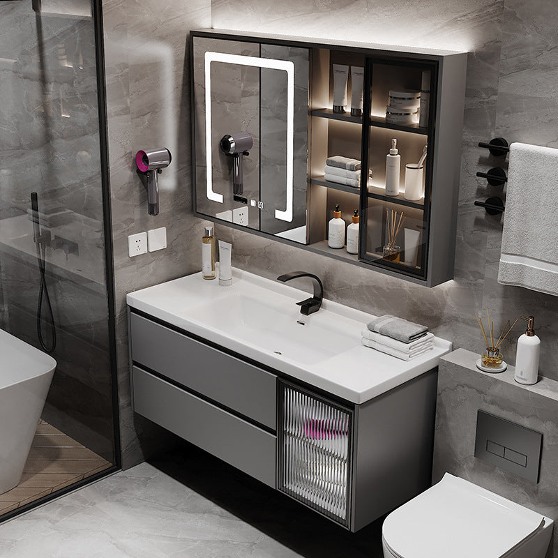 Contemporary White Sink Cabinet Bathroom Vanity Cabinet with Mirror Cabinet  - Clearhalo