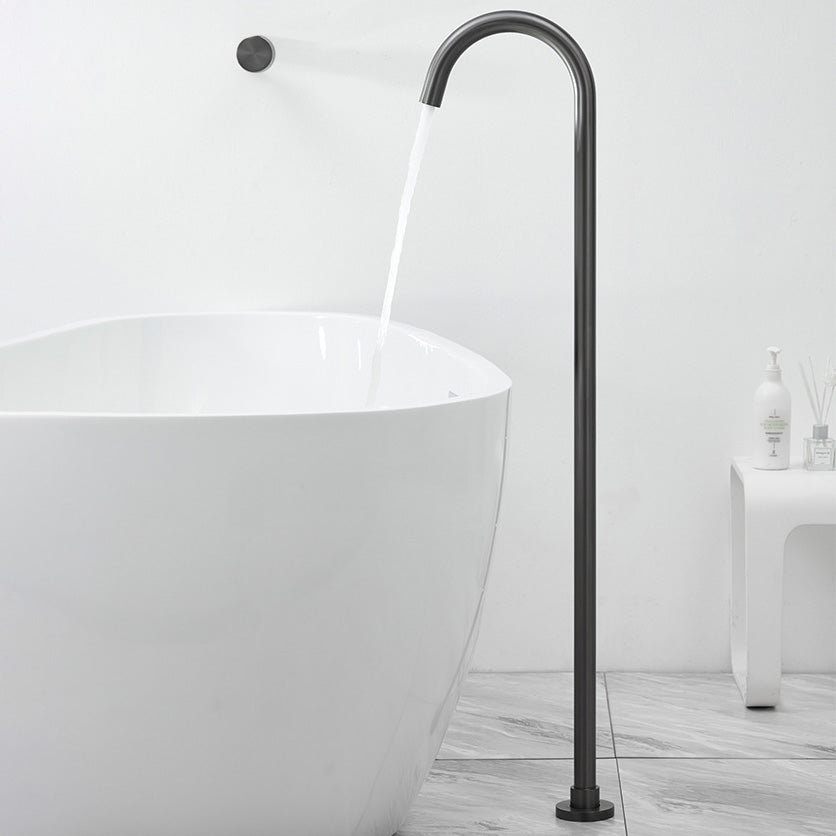 Floor Mounted Freestanding Tub Filler 1-Handle High Arc Tub Faucet Grey Clearhalo 'Bathroom Remodel & Bathroom Fixtures' 'Bathtub Faucets' 'bathtub_faucets' 'Home Improvement' 'home_improvement' 'home_improvement_bathtub_faucets' 6333898