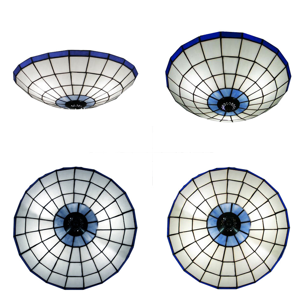 12"/16"19.5" W Stained Glass Round Ceiling Light Lodge 2/3/4 Lights Flush Mount Ceiling Fixture in Orange/Blue for Bedroom Lighting Clearhalo 'Ceiling Lights' 'Close To Ceiling Lights' 'Close to ceiling' 'Flush mount' Lighting' 63352