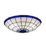 12"/16"19.5" W Stained Glass Round Ceiling Light Lodge 2/3/4 Lights Flush Mount Ceiling Fixture in Orange/Blue for Bedroom Lighting Blue Clearhalo 'Ceiling Lights' 'Close To Ceiling Lights' 'Close to ceiling' 'Flush mount' Lighting' 63353