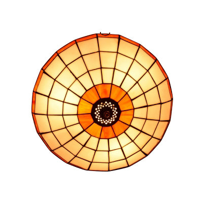 12"/16"19.5" W Stained Glass Round Ceiling Light Lodge 2/3/4 Lights Flush Mount Ceiling Fixture in Orange/Blue for Bedroom Lighting Orange Clearhalo 'Ceiling Lights' 'Close To Ceiling Lights' 'Close to ceiling' 'Flush mount' Lighting' 63354