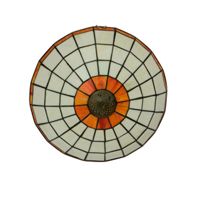 12"/16"19.5" W Stained Glass Round Ceiling Light Lodge 2/3/4 Lights Flush Mount Ceiling Fixture in Orange/Blue for Bedroom Lighting Clearhalo 'Ceiling Lights' 'Close To Ceiling Lights' 'Close to ceiling' 'Flush mount' Lighting' 63355