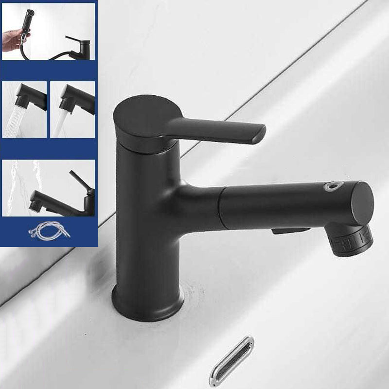 Modern Design Bathroom Faucet Single Handle Faucet with Water Hose Black 6.5" Clearhalo 'Bathroom Remodel & Bathroom Fixtures' 'Bathroom Sink Faucets' 'Bathroom Sinks & Faucet Components' 'bathroom_sink_faucets' 'Home Improvement' 'home_improvement' 'home_improvement_bathroom_sink_faucets' 6352939