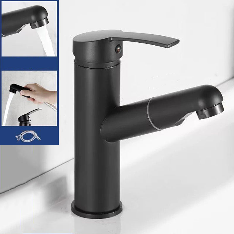 Modern Design Bathroom Faucet Single Handle Faucet with Water Hose Black 7" Clearhalo 'Bathroom Remodel & Bathroom Fixtures' 'Bathroom Sink Faucets' 'Bathroom Sinks & Faucet Components' 'bathroom_sink_faucets' 'Home Improvement' 'home_improvement' 'home_improvement_bathroom_sink_faucets' 6352941