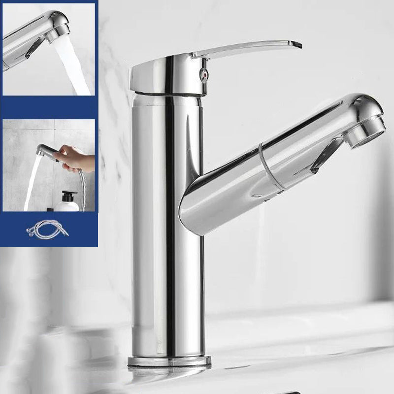 Modern Design Bathroom Faucet Single Handle Faucet with Water Hose Silver 7" Clearhalo 'Bathroom Remodel & Bathroom Fixtures' 'Bathroom Sink Faucets' 'Bathroom Sinks & Faucet Components' 'bathroom_sink_faucets' 'Home Improvement' 'home_improvement' 'home_improvement_bathroom_sink_faucets' 6352944