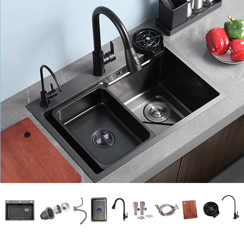 Contemporary Kitchen Sink Stainless Steel Corrosion Resistant Kitchen Sink with Faucet Sink with Faucet Double Tap for Water Purification Clearhalo 'Home Improvement' 'home_improvement' 'home_improvement_kitchen_sinks' 'Kitchen Remodel & Kitchen Fixtures' 'Kitchen Sinks & Faucet Components' 'Kitchen Sinks' 'kitchen_sinks' 6353219