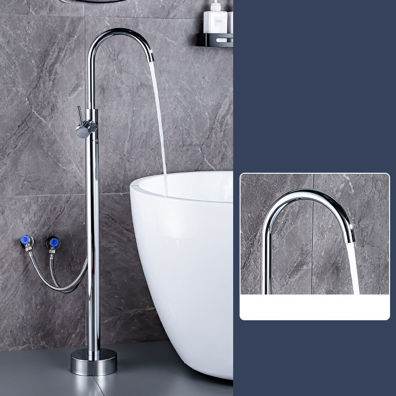 Floor Mount Tub Faucet Single Handle Metal Freestanding Faucet - 46.5" H Silver Hand Shower Not Included Wall Clearhalo 'Bathroom Remodel & Bathroom Fixtures' 'Bathtub Faucets' 'bathtub_faucets' 'Home Improvement' 'home_improvement' 'home_improvement_bathtub_faucets' 6353368