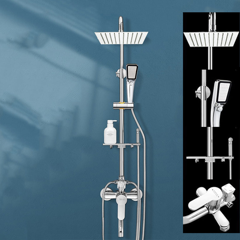 Modern Shower System Handheld Shower Head Slide Bar Wall Mounted Shower Set Silver Square Clearhalo 'Bathroom Remodel & Bathroom Fixtures' 'Home Improvement' 'home_improvement' 'home_improvement_shower_faucets' 'Shower Faucets & Systems' 'shower_faucets' 'Showers & Bathtubs Plumbing' 'Showers & Bathtubs' 6353564