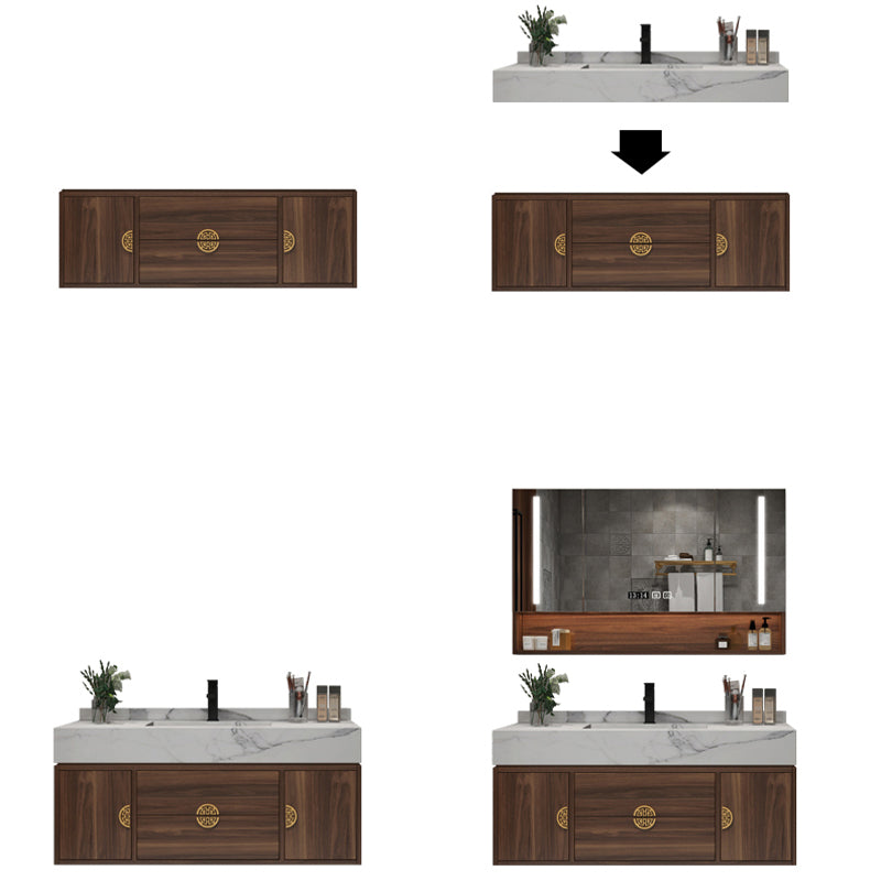 Modern Farmhouse Sink Cabinet Carrara Marble with Soft Close Door Bathroom Vanity Set Clearhalo 'Bathroom Remodel & Bathroom Fixtures' 'Bathroom Vanities' 'bathroom_vanities' 'Home Improvement' 'home_improvement' 'home_improvement_bathroom_vanities' 6365254