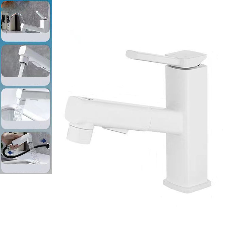 Modern Bathroom Vessel Faucet Brass Lever Handles Swivel Spout Sink Faucet White Square Clearhalo 'Bathroom Remodel & Bathroom Fixtures' 'Bathroom Sink Faucets' 'Bathroom Sinks & Faucet Components' 'bathroom_sink_faucets' 'Home Improvement' 'home_improvement' 'home_improvement_bathroom_sink_faucets' 6365527