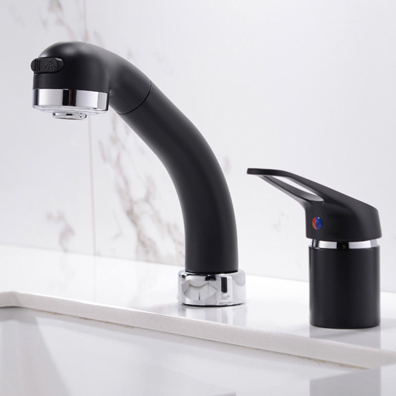 Contemporary Widespread Bathroom Faucet Lever Handles 2 Hole Faucets Circular Faucet Black Clearhalo 'Bathroom Remodel & Bathroom Fixtures' 'Bathroom Sink Faucets' 'Bathroom Sinks & Faucet Components' 'bathroom_sink_faucets' 'Home Improvement' 'home_improvement' 'home_improvement_bathroom_sink_faucets' 6365565