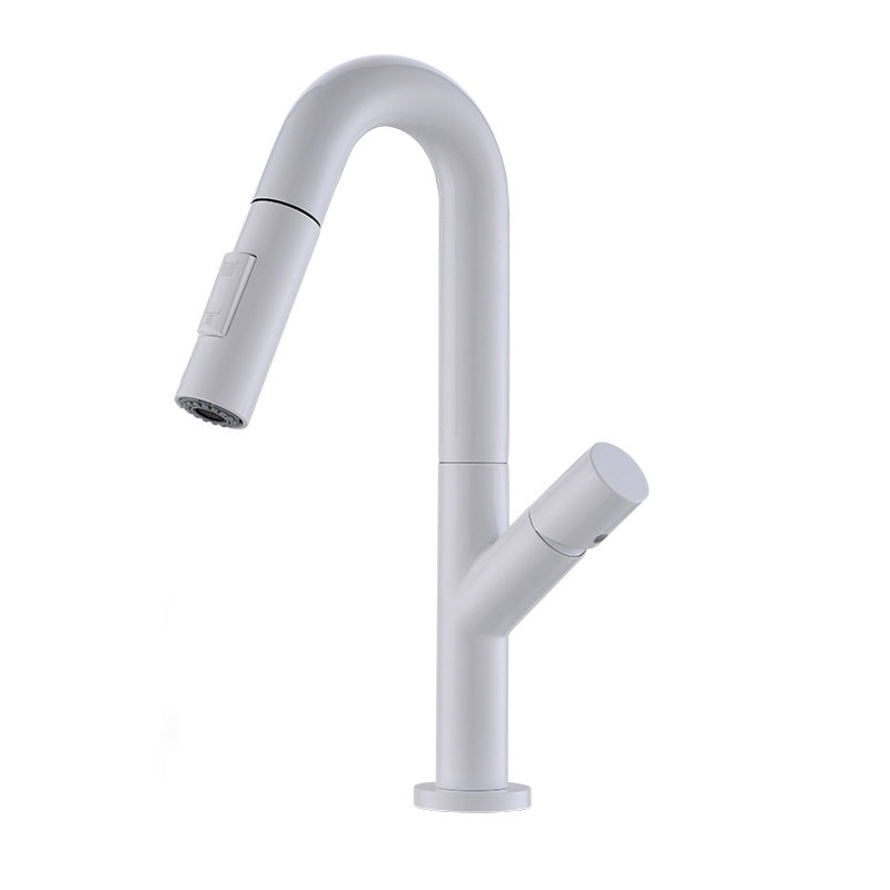 High-Arc Modern Style Bathroom Faucet Single Handle Pull-out Faucet White Clearhalo 'Home Improvement' 'home_improvement' 'home_improvement_kitchen_faucets' 'Kitchen Faucets' 'Kitchen Remodel & Kitchen Fixtures' 'Kitchen Sinks & Faucet Components' 'kitchen_faucets' 6365615
