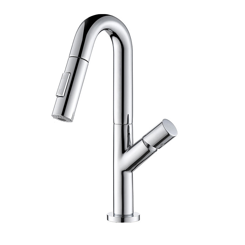 High-Arc Modern Style Bathroom Faucet Single Handle Pull-out Faucet Chrome Clearhalo 'Home Improvement' 'home_improvement' 'home_improvement_kitchen_faucets' 'Kitchen Faucets' 'Kitchen Remodel & Kitchen Fixtures' 'Kitchen Sinks & Faucet Components' 'kitchen_faucets' 6365616