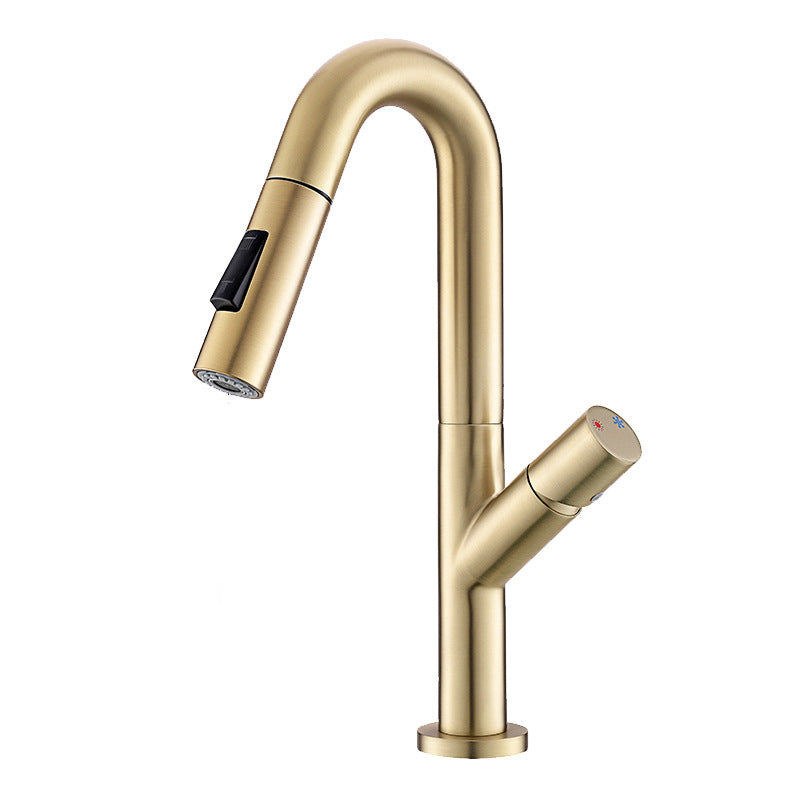 High-Arc Modern Style Bathroom Faucet Single Handle Pull-out Faucet Gold Clearhalo 'Home Improvement' 'home_improvement' 'home_improvement_kitchen_faucets' 'Kitchen Faucets' 'Kitchen Remodel & Kitchen Fixtures' 'Kitchen Sinks & Faucet Components' 'kitchen_faucets' 6365618