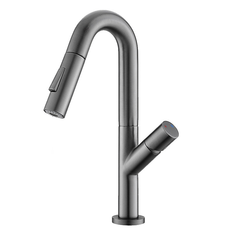 High-Arc Modern Style Bathroom Faucet Single Handle Pull-out Faucet Black-Gray Clearhalo 'Home Improvement' 'home_improvement' 'home_improvement_kitchen_faucets' 'Kitchen Faucets' 'Kitchen Remodel & Kitchen Fixtures' 'Kitchen Sinks & Faucet Components' 'kitchen_faucets' 6365620