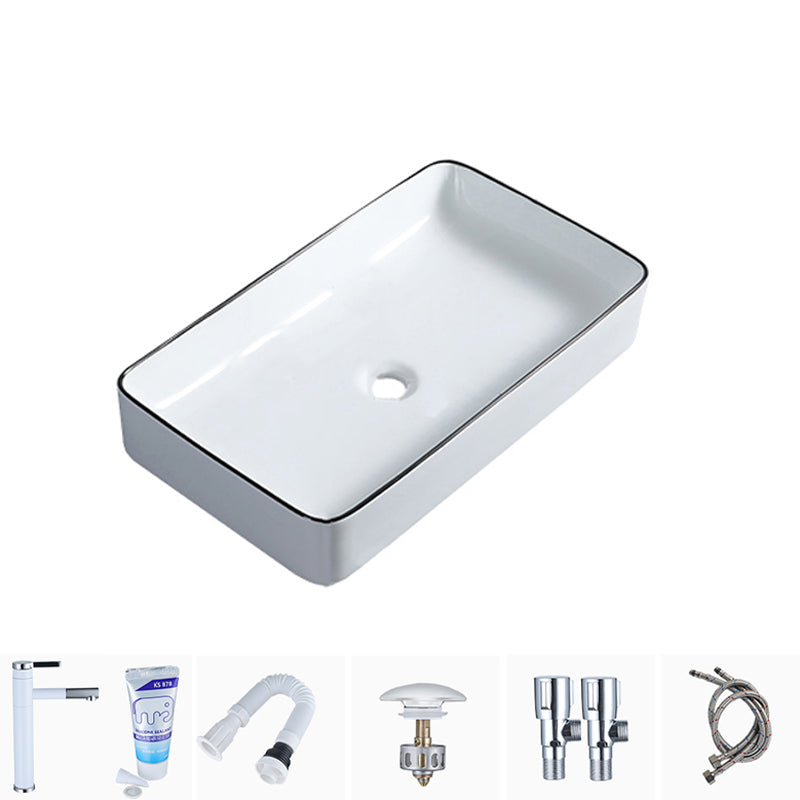 Modern Bathroom Sink with Single Faucet Hole Porcelain Rectangular Vessel Bathroom Sink 24"L x 14"W x 4"H Sink with Faucet Clearhalo 'Bathroom Remodel & Bathroom Fixtures' 'Bathroom Sinks & Faucet Components' 'Bathroom Sinks' 'bathroom_sink' 'Home Improvement' 'home_improvement' 'home_improvement_bathroom_sink' 6365846