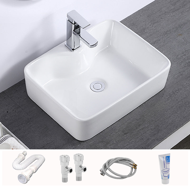 Modern Bathroom Sink Single Faucet Hole Porcelain Rectangular Vessel Bathroom Sink 15.9"L x 12"W x 5.1"H Sink with Faucet Clearhalo 'Bathroom Remodel & Bathroom Fixtures' 'Bathroom Sinks & Faucet Components' 'Bathroom Sinks' 'bathroom_sink' 'Home Improvement' 'home_improvement' 'home_improvement_bathroom_sink' 6365944