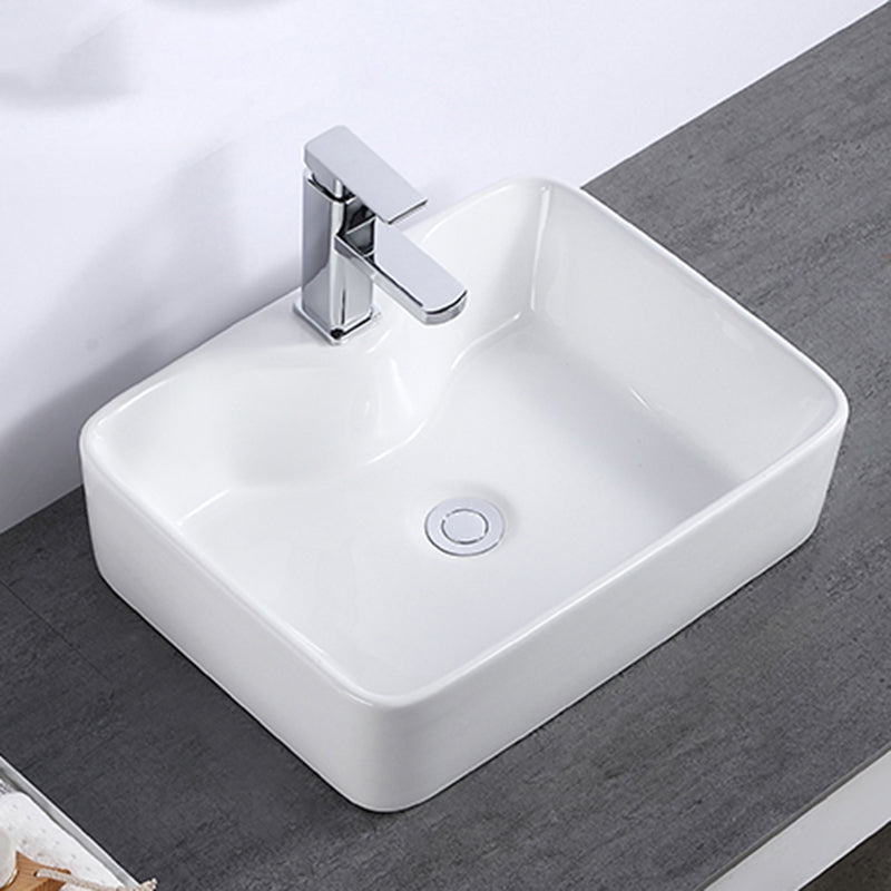 Modern Bathroom Sink Single Faucet Hole Porcelain Rectangular Vessel Bathroom Sink Clearhalo 'Bathroom Remodel & Bathroom Fixtures' 'Bathroom Sinks & Faucet Components' 'Bathroom Sinks' 'bathroom_sink' 'Home Improvement' 'home_improvement' 'home_improvement_bathroom_sink' 6365945