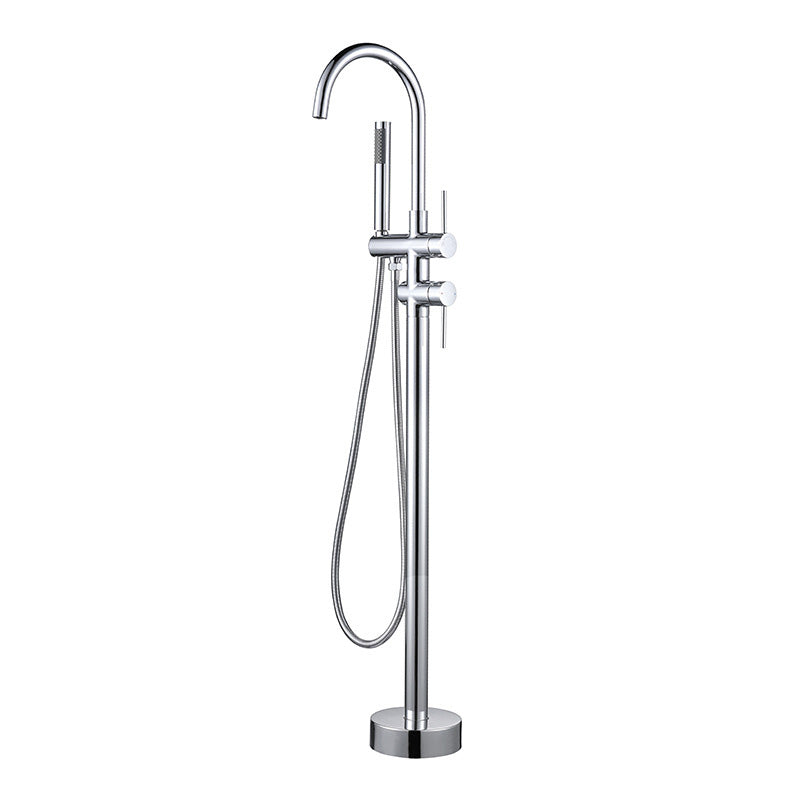 Modern Freestanding Tub Filler Floor Mounted Tub Faucet with Dual Handle Chrome Clearhalo 'Bathroom Remodel & Bathroom Fixtures' 'Bathtub Faucets' 'bathtub_faucets' 'Home Improvement' 'home_improvement' 'home_improvement_bathtub_faucets' 6366055