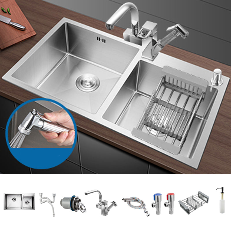 Classic Kitchen Sink Stainless Steel Corrosion Resistant Kitchen Sink with Basket Strainer Sink with Faucet Draw the Nozzle Faucet Clearhalo 'Home Improvement' 'home_improvement' 'home_improvement_kitchen_sinks' 'Kitchen Remodel & Kitchen Fixtures' 'Kitchen Sinks & Faucet Components' 'Kitchen Sinks' 'kitchen_sinks' 6366497