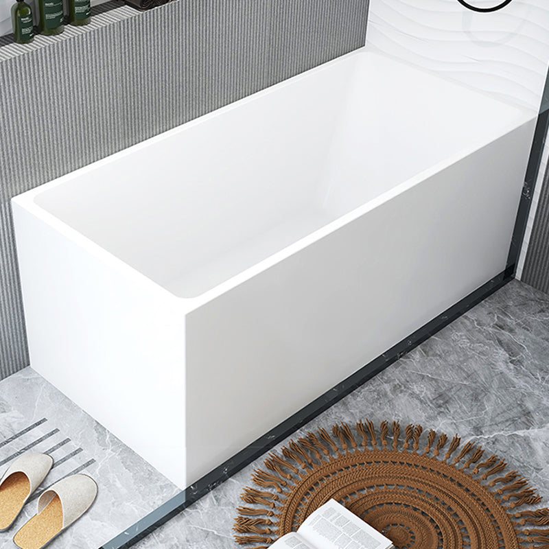 Modern Acrylic White Bathtub Rectangle Back to Wall with Drain Bath Tub Clearhalo 'Bathroom Remodel & Bathroom Fixtures' 'Bathtubs' 'Home Improvement' 'home_improvement' 'home_improvement_bathtubs' 'Showers & Bathtubs' 6367878