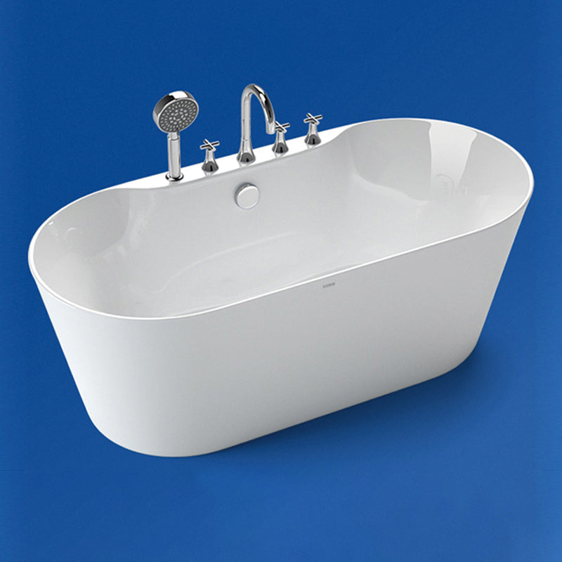 Modern Acrylic White Bathtub Ellipse Back to Wall with Drain Bath Tub Tub with Silver 5-Piece Set Clearhalo 'Bathroom Remodel & Bathroom Fixtures' 'Bathtubs' 'Home Improvement' 'home_improvement' 'home_improvement_bathtubs' 'Showers & Bathtubs' 6367921