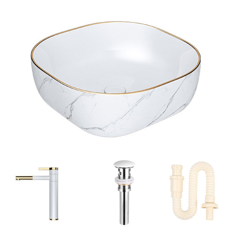 Modern Bathroom Sink Porcelain Pop-Up Drain Solid Color Rectangular Vessel 16.5"L x 16.5"W x 5.7"H Sink with Faucet White Clearhalo 'Bathroom Remodel & Bathroom Fixtures' 'Bathroom Sinks & Faucet Components' 'Bathroom Sinks' 'bathroom_sink' 'Home Improvement' 'home_improvement' 'home_improvement_bathroom_sink' 6368100