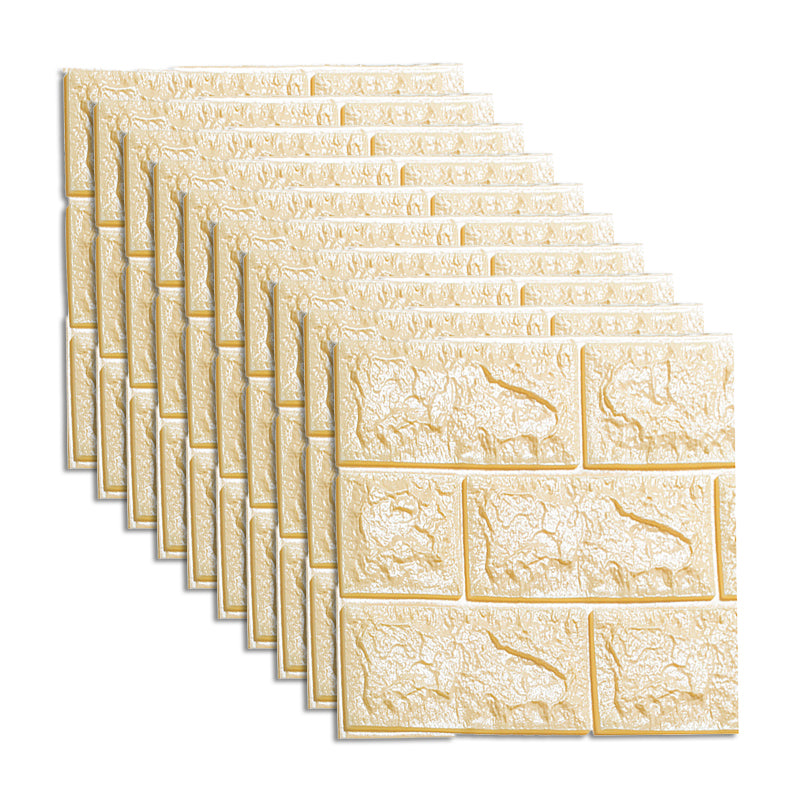 Waterproof Wall Panel Peel and Press 3D Faux Brick Living Room PVC Wall Paneling (10-Pack) Light Yellow Clearhalo 'Flooring 'Home Improvement' 'home_improvement' 'home_improvement_wall_paneling' 'Wall Paneling' 'wall_paneling' 'Walls & Ceilings' Walls and Ceiling' 6380409