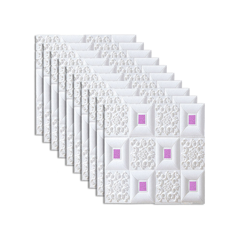 Wall Ceiling Glam Peel and Stick Waterproof Faux Brick Living Room Wall Panel (10-Pack) White-Purple Clearhalo 'Flooring 'Home Improvement' 'home_improvement' 'home_improvement_wall_paneling' 'Wall Paneling' 'wall_paneling' 'Walls & Ceilings' Walls and Ceiling' 6380424