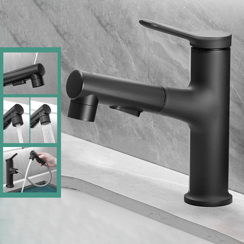 Contemporary Solid Color Sink Faucet Low Arc Centerset Lavatory Faucet for Bathroom Black Clearhalo 'Bathroom Remodel & Bathroom Fixtures' 'Bathroom Sink Faucets' 'Bathroom Sinks & Faucet Components' 'bathroom_sink_faucets' 'Home Improvement' 'home_improvement' 'home_improvement_bathroom_sink_faucets' 6380760