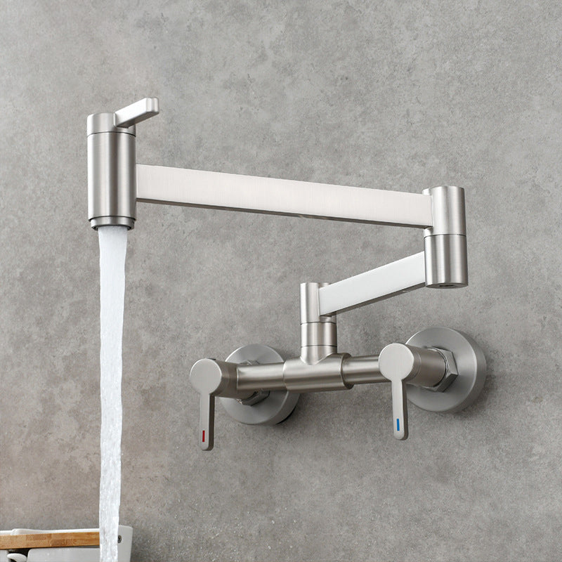 Modern Pull Down 2-Handle Pot Filler Low Profile Wall-mounted Faucet Nickel Clearhalo 'Home Improvement' 'home_improvement' 'home_improvement_kitchen_faucets' 'Kitchen Faucets' 'Kitchen Remodel & Kitchen Fixtures' 'Kitchen Sinks & Faucet Components' 'kitchen_faucets' 6380847