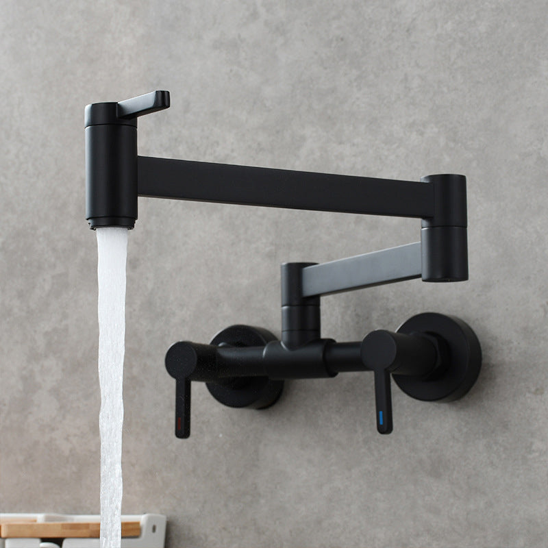 Modern Pull Down 2-Handle Pot Filler Low Profile Wall-mounted Faucet Black Clearhalo 'Home Improvement' 'home_improvement' 'home_improvement_kitchen_faucets' 'Kitchen Faucets' 'Kitchen Remodel & Kitchen Fixtures' 'Kitchen Sinks & Faucet Components' 'kitchen_faucets' 6380848