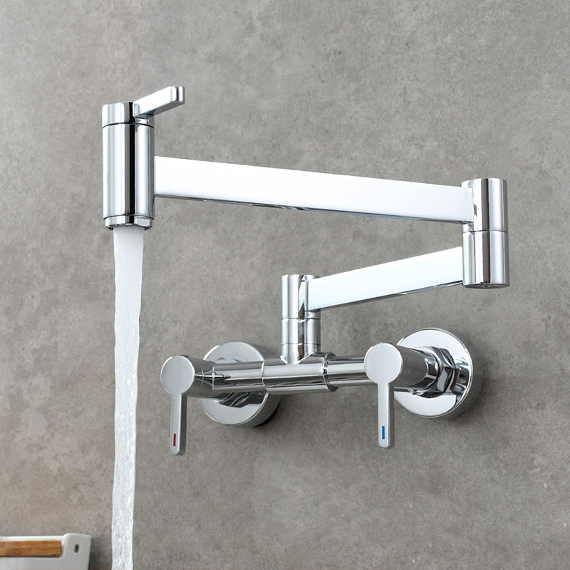 Modern Pull Down 2-Handle Pot Filler Low Profile Wall-mounted Faucet Chrome Clearhalo 'Home Improvement' 'home_improvement' 'home_improvement_kitchen_faucets' 'Kitchen Faucets' 'Kitchen Remodel & Kitchen Fixtures' 'Kitchen Sinks & Faucet Components' 'kitchen_faucets' 6380849