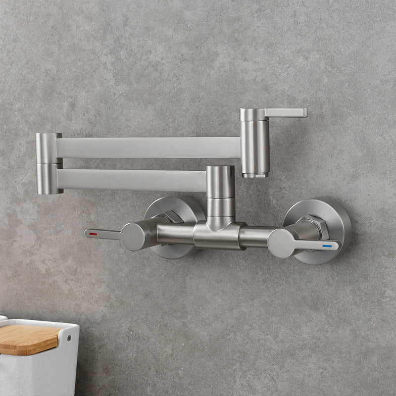 Modern Pull Down 2-Handle Pot Filler Low Profile Wall-mounted Faucet Clearhalo 'Home Improvement' 'home_improvement' 'home_improvement_kitchen_faucets' 'Kitchen Faucets' 'Kitchen Remodel & Kitchen Fixtures' 'Kitchen Sinks & Faucet Components' 'kitchen_faucets' 6380851