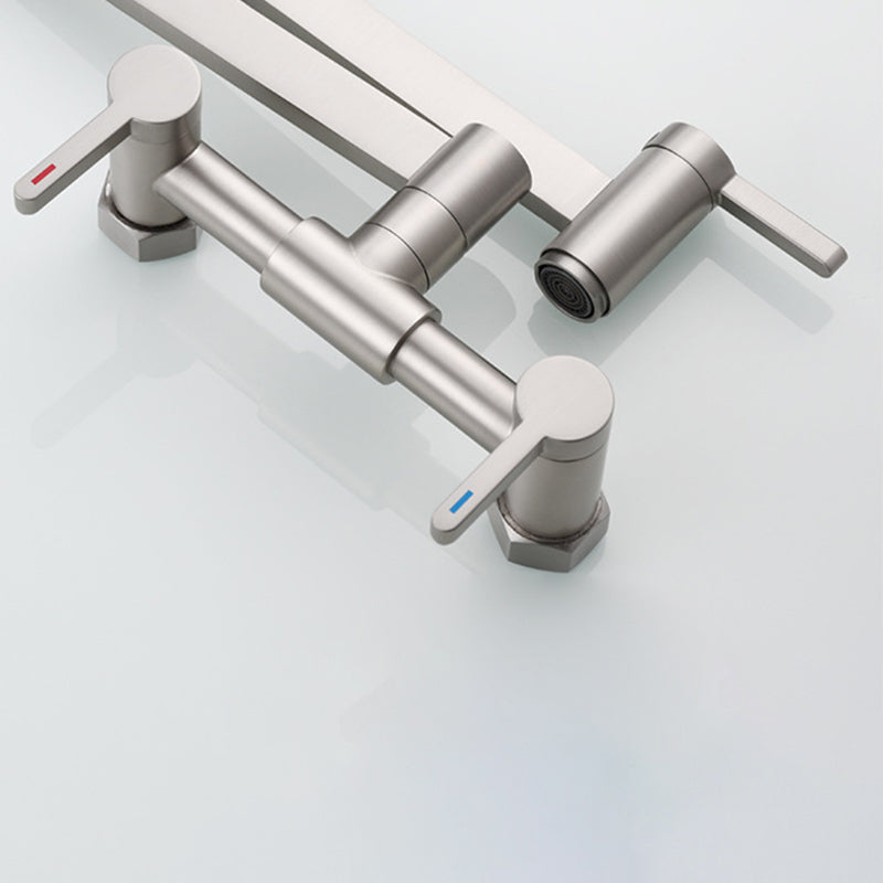 Modern Pull Down 2-Handle Pot Filler Low Profile Wall-mounted Faucet Clearhalo 'Home Improvement' 'home_improvement' 'home_improvement_kitchen_faucets' 'Kitchen Faucets' 'Kitchen Remodel & Kitchen Fixtures' 'Kitchen Sinks & Faucet Components' 'kitchen_faucets' 6380860