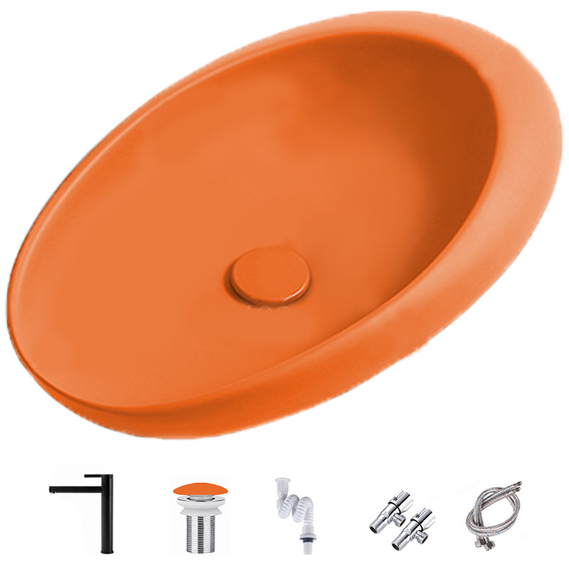 Modern Vessel Bathroom Sink Oval Porcelain with Pop-Up Drain Wash Stand Orange Swivel Spout Clearhalo 'Bathroom Remodel & Bathroom Fixtures' 'Bathroom Sinks & Faucet Components' 'Bathroom Sinks' 'bathroom_sink' 'Home Improvement' 'home_improvement' 'home_improvement_bathroom_sink' 6381096