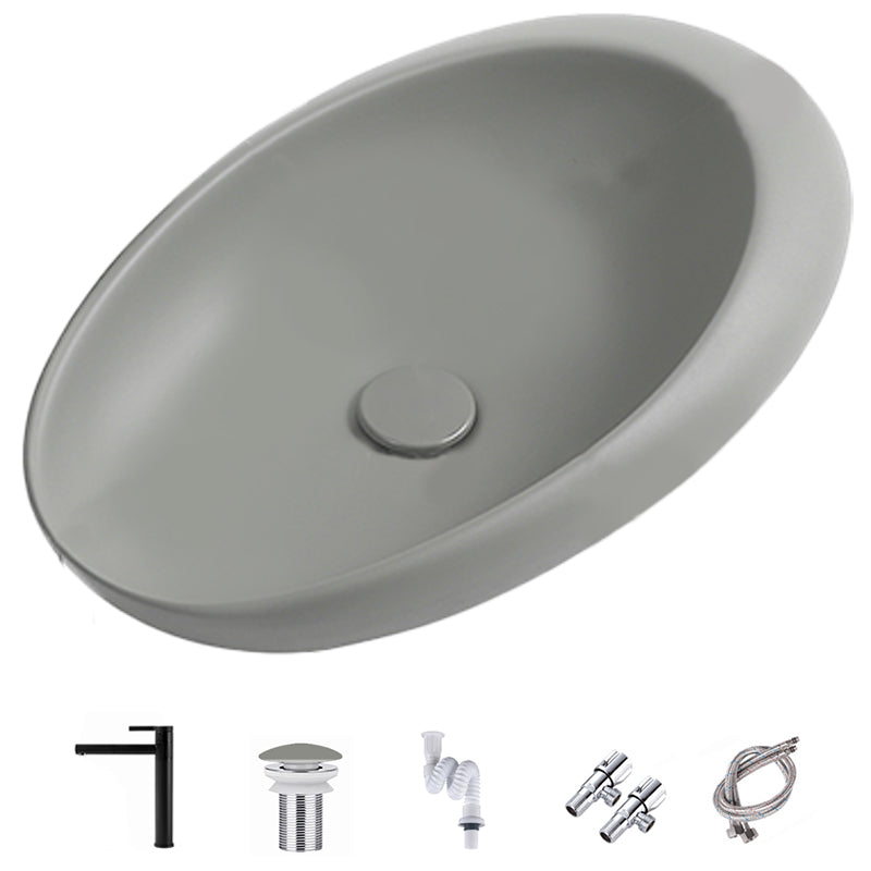 Modern Vessel Bathroom Sink Oval Porcelain with Pop-Up Drain Wash Stand Grey Swivel Spout Clearhalo 'Bathroom Remodel & Bathroom Fixtures' 'Bathroom Sinks & Faucet Components' 'Bathroom Sinks' 'bathroom_sink' 'Home Improvement' 'home_improvement' 'home_improvement_bathroom_sink' 6381102