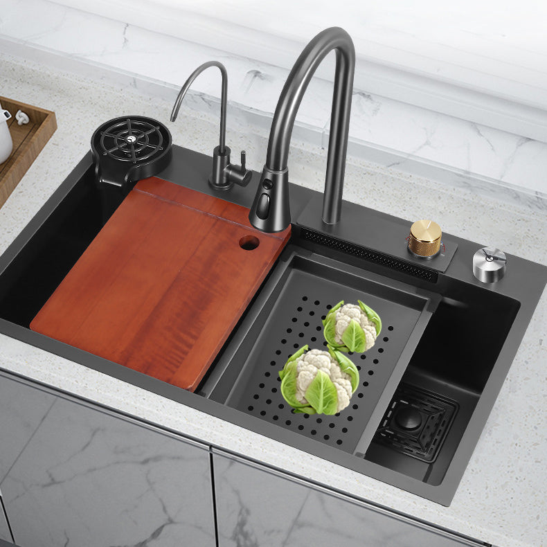 Modern Workstation Ledge Stainless Steel with Accessories and Basket Strainer Bar Sink Clearhalo 'Home Improvement' 'home_improvement' 'home_improvement_kitchen_sinks' 'Kitchen Remodel & Kitchen Fixtures' 'Kitchen Sinks & Faucet Components' 'Kitchen Sinks' 'kitchen_sinks' 6381190